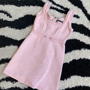 ZARA Pink Tweed Mini Dress with Rhinestone Embellishments